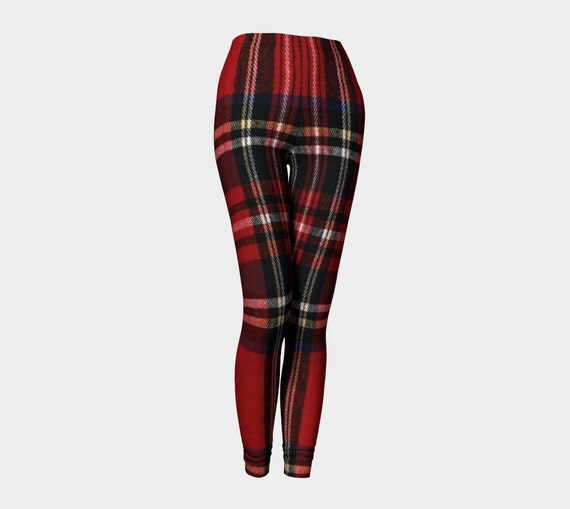 TARTAN Leggings XS-S-M-L-XL Red Black Plaid Scottish