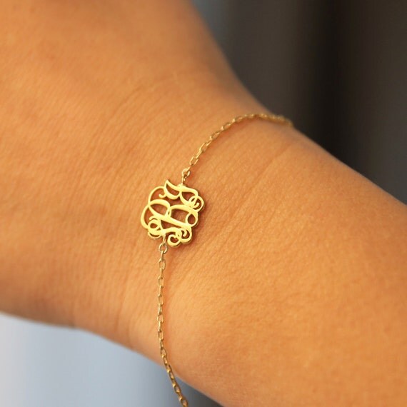 Dainty Gold Monogram BraceletTiny Gold by HANDMADESILVERWORKS