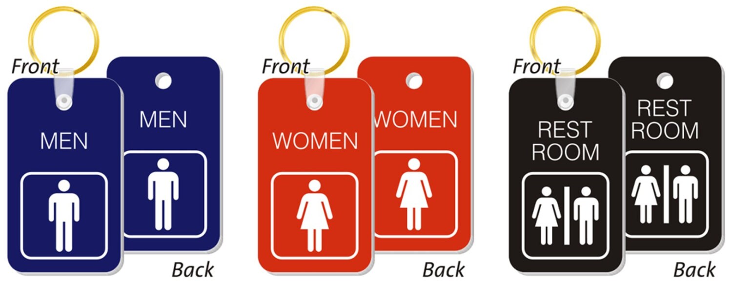 Restroom Key Tag MEN WOMENS UNISEX Keychain by EngravedBlessings