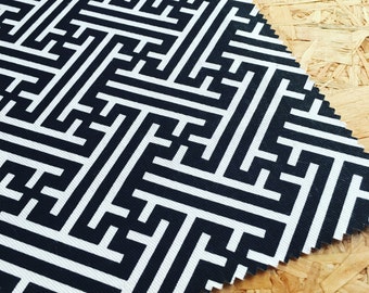 Korla fabric- Black Fabric- Geometric Fabric- Moroccan style - Eastern- Black and white- Furnishing Fabric- Upholstery Fabric- Cotton