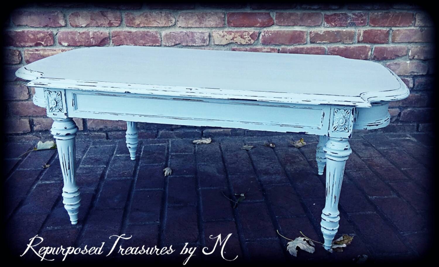 shabby chic coffee table Pale blue coffee table distressed
