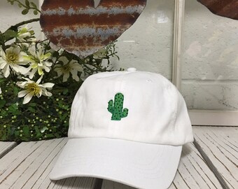 New Hat CACTUS Embroidered Low Profile Hat Curved Bill White Baseball Cap