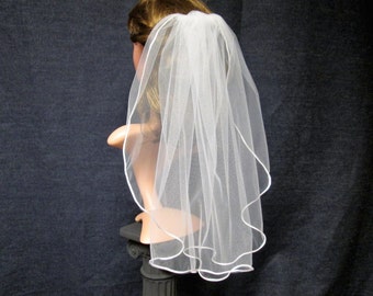 SALE 19.00.....Satin Edge Wedding Veil - White Bridal Veil - One Tier Veil - Single Tier Veil - Cording Veil ....( 1027 ) Ready To Ship