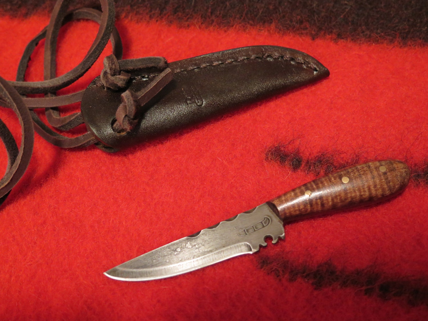 Native American Abenaki Neck Knife with Leather Sheath