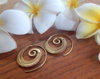 Brass Earrings, Spiral Earrings, Ethnic, Gypsy, Bohemian, Tribal, Jewelry