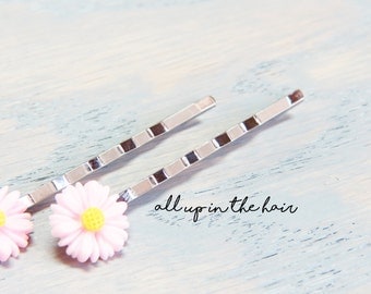 Pink Daisy Bobby Pins - Pink Flower Hair Pins