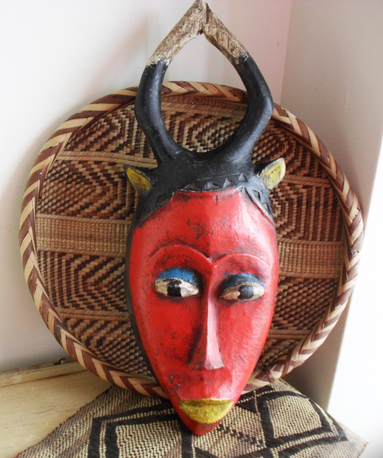 AFRICAN TRIBAL Mask Vintage Hand Carved Mask Tribal Wall Decor