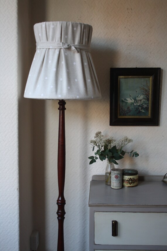 Cute 50s Standard Lamp with Handmade Linen Polka Dot Shade