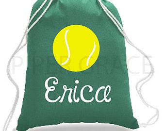 Tennis Drawstring Bag, Tennis Bag, Tennis Gifts, Gifts for Tennis Players, Personalized Tennis Gifts, Sports Bag, Sports Backpack