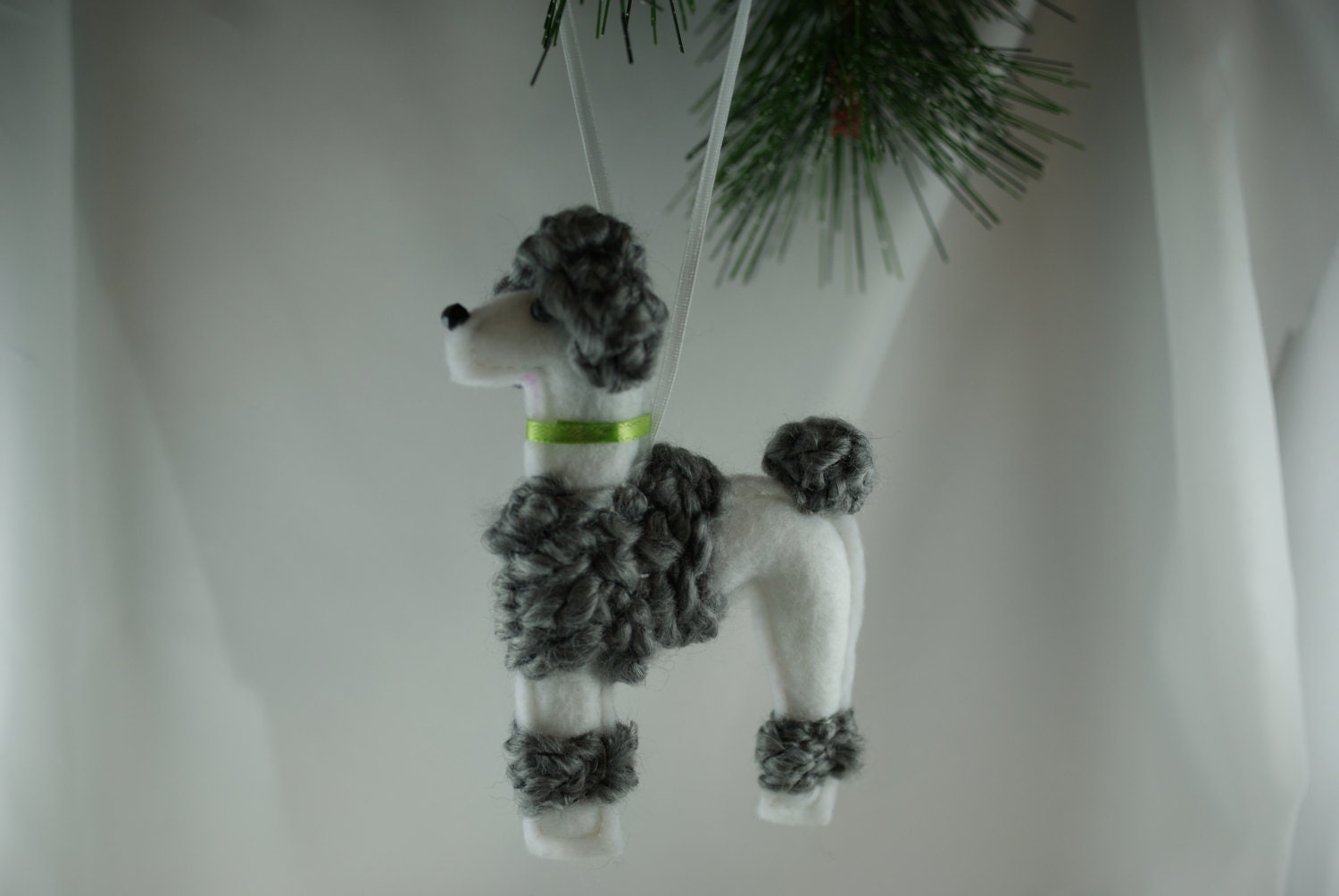felt poodle ornament white and grey poodle ornament handmade