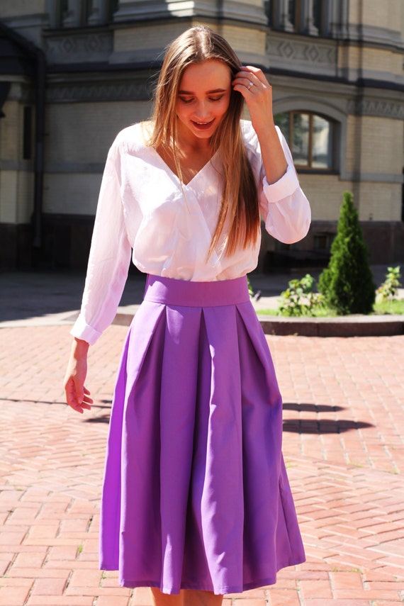 Purple pleated skirt/ Romance skirt / Lavender skirt / Violet