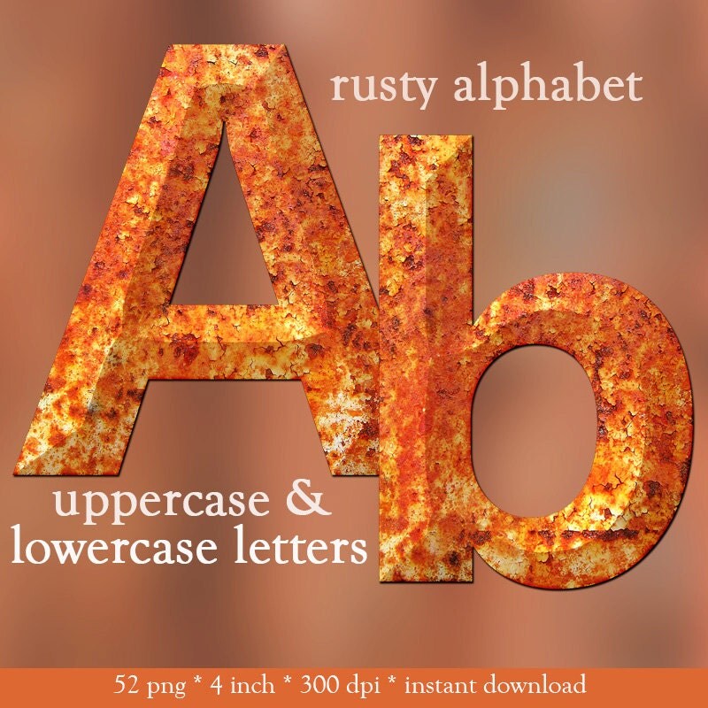 Rusty metal alphabet clipart rusted digital font printable