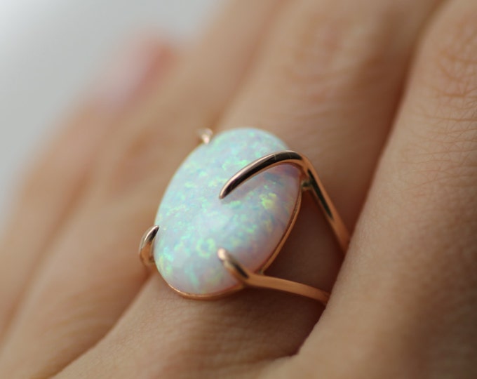 White Opal ring - Gold opal ring - White stone ring - White - Silver ring - Manmade opal - Opal jewelry - Cosmic - Gift idea - Gift for her