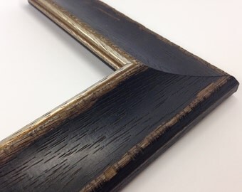 BLACK Rustic Distressed Wood Picture Frame, All Wood w/ Silver Inner Edge, 4x6, 5x7, 8x10, 11x14, 16x20, 18x24, 24x36 + Custom Picture Frame