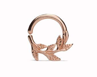 Leaves Septum Ring Nose Ring Body Jewelry Rose Gold Plated Silver Bohemian Fashion Indian Style 14g 16g - SE036R T1