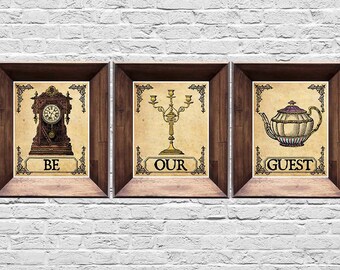 Be Our Guest - Set of 3 Prints - Beauty and the Beast Prints - Vintage Style Disney Posters - 5x7, 8x10, 11x14, 16x20, 18x24, 20x24, 24x36