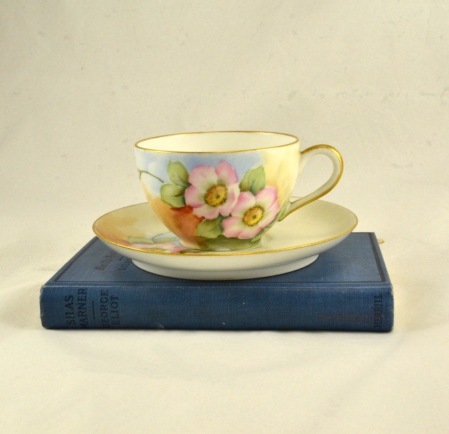 Limoges Tea Cup Matching Saucer Hand Painted France