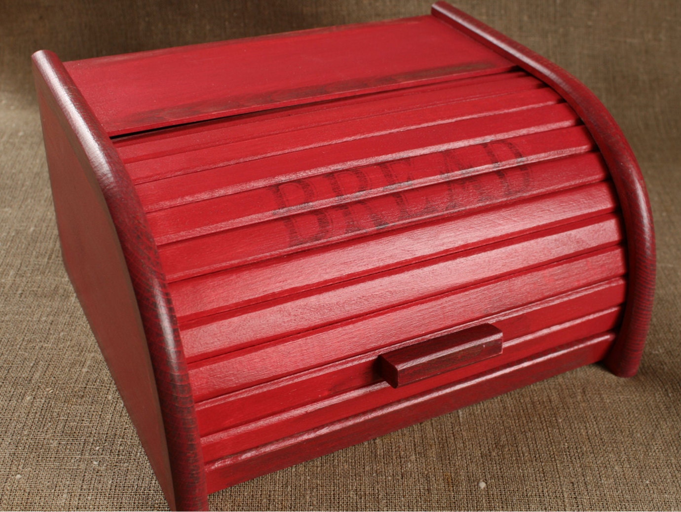 red BREAD BOX BIN Wooden small beech Shabby Chic. Rustic