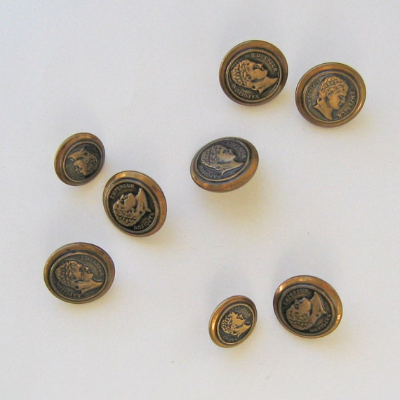 Set of 8 Vintage Metal Buttons Napoleon in Profile Verbal
