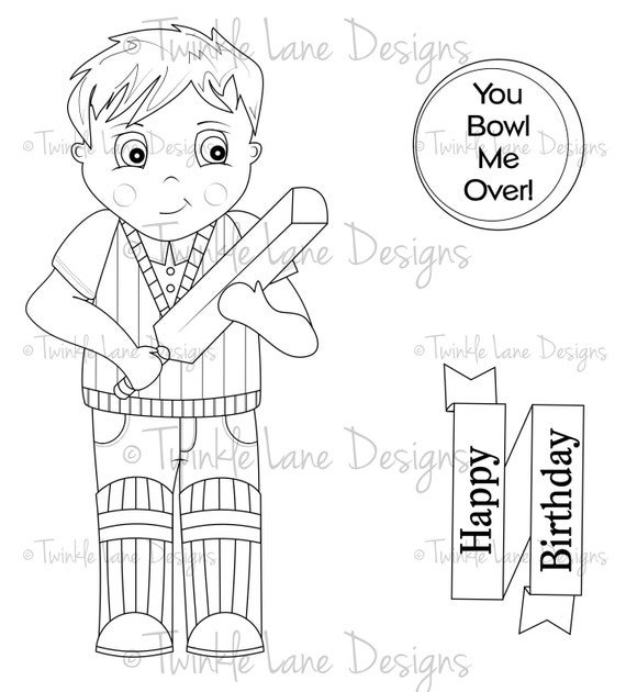 Cricket Boy Digi Stamps, Two Sentiments, Colouring Page, Sports, Instant Download, Digital Stamp, Printable Card Topper, Cardmaking, Crafts