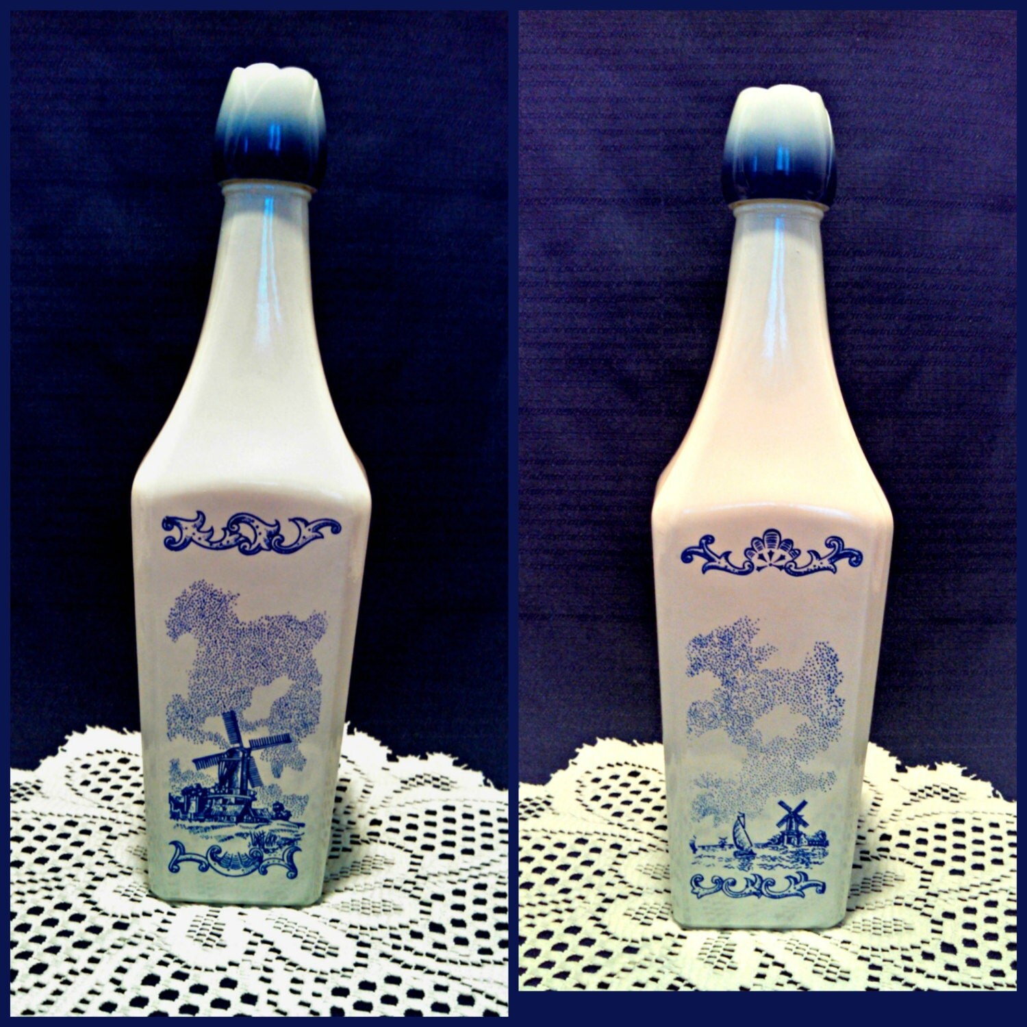 Vintage Vandermint Delft Liqueur Bottle Number 5877 Windmill