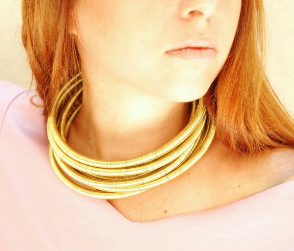 Gold Wire Wrapped Tribal African Neck Rings Chokers Collar