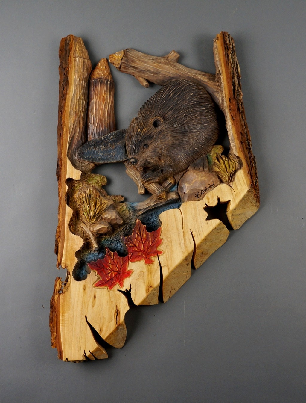 Beaver carved on wood Sculpture Beaver the Linden wood wall