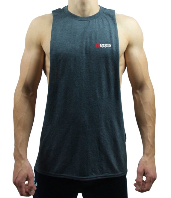 Repps Shirt for Men Gym Muscle Cut off Sideless Shirt Heather