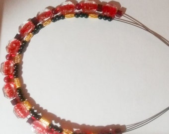 Antique bronze wire necklace with 2 strands of beautiful beads.