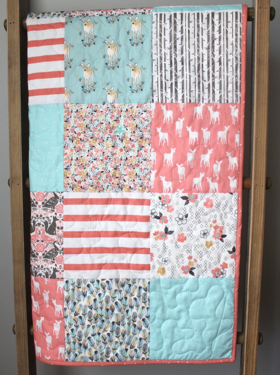 Girl Woodland Quilt Girl Deer QuiltGirl Woodland by GoBeWonderful