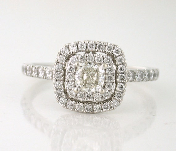 Neil Lane Designer 1.08tcw Diamond Cushion Cut Engagement Ring with Double Frame Halo 14k white gold. Size 9. High quality diamonds.