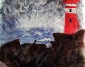 SALE!!! Wool painting. Wall Hanging, Fiber Art, Birthday, Congratulations, 3D, Textured Art, Lighthouse, ocean, sea, bird, stone, cliff SALE!!! Wool painting. Wall Hanging, Fiber Art, Birthday, Congratulations, 3D, Textured Art, Lighthouse, ocean, sea, bird, stone, cliff