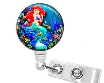 Ariel Under the Sea, Retractable ID Badge Holder, RN, LPN,Princess, Mermaid