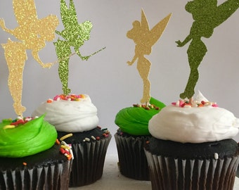 Set of 12-Tinkerbell glitter cupcake topper//Tinkerbell Birthday Party//Tinker bell silhouette cupcake toppers//Tinkerbell picks