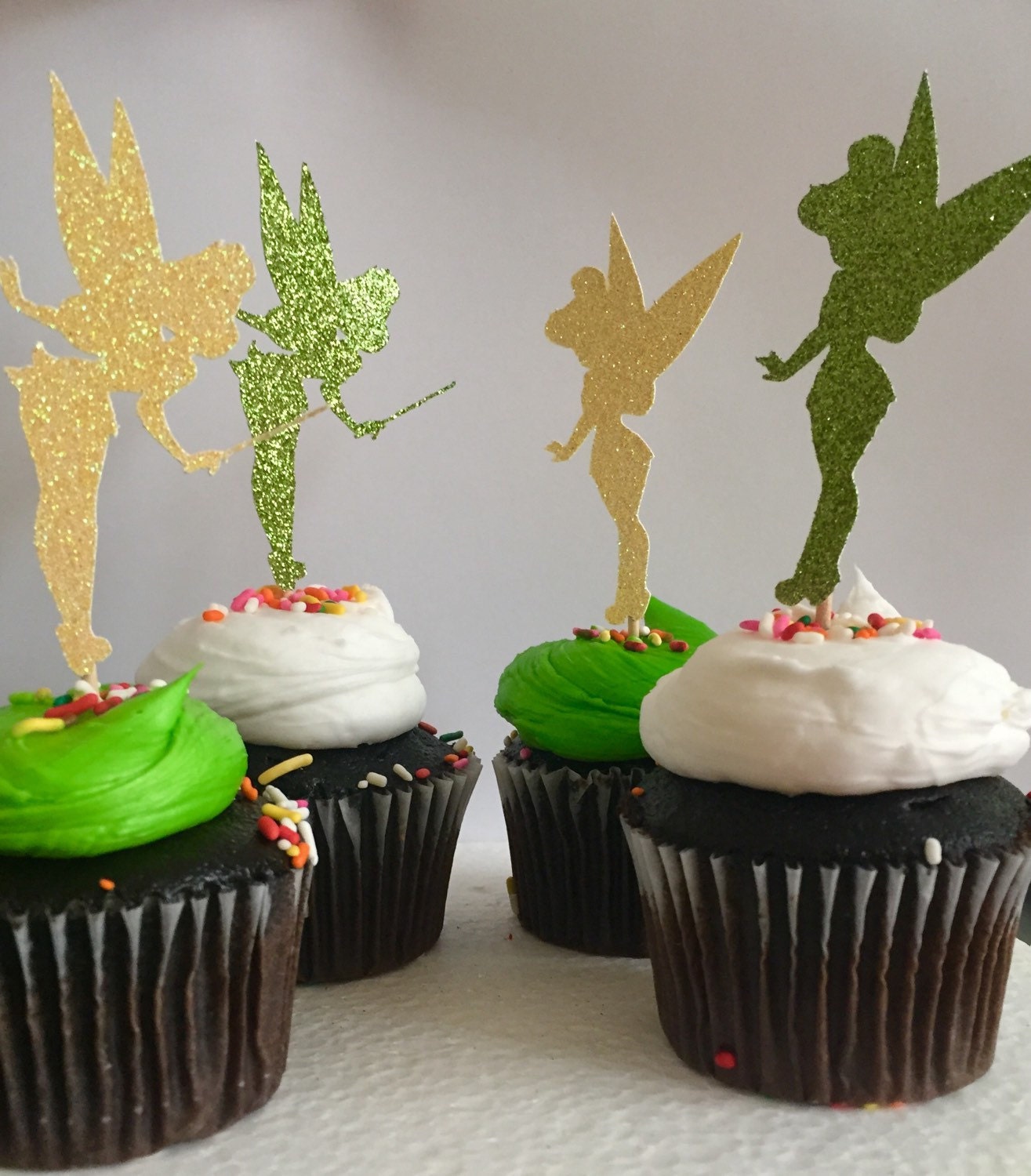 Set of 12Tinkerbell glitter cupcake topper//Tinkerbell