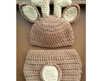 PATTERN Deer Crochet Newborn Outfit (Baby 0-3 Months) Diaper Cover and Hat