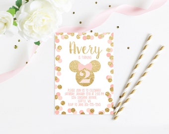Minnie Mouse Birthday Party Invitation Pink and Gold Classy Minnie Invite Digital Printable Invitation