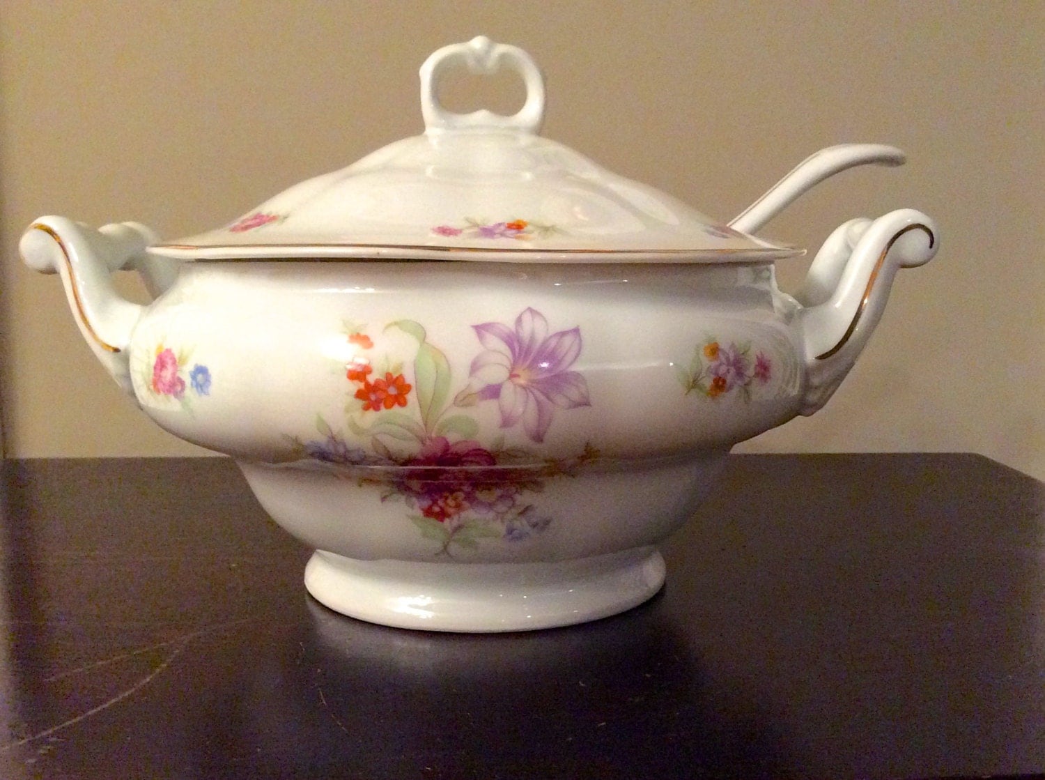 Large Vintage Soup Tureen with Spoon and Lid Marjorie by