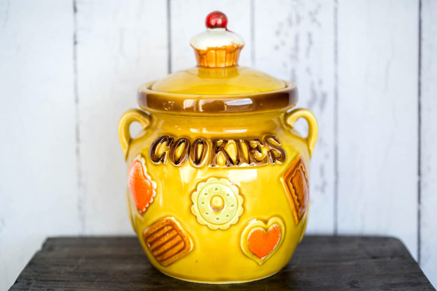 RESERVED Vintage Cookie Jar Retro Mustard Yellow with