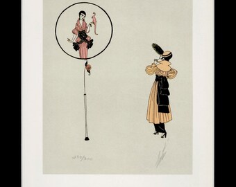 Erte MATTED Art Deco Print - "Fantaisie" c. 1982 - Vintage Erte Fashion Book Plate - Vintage Fashion Illustration - Ready To Frame 12x16