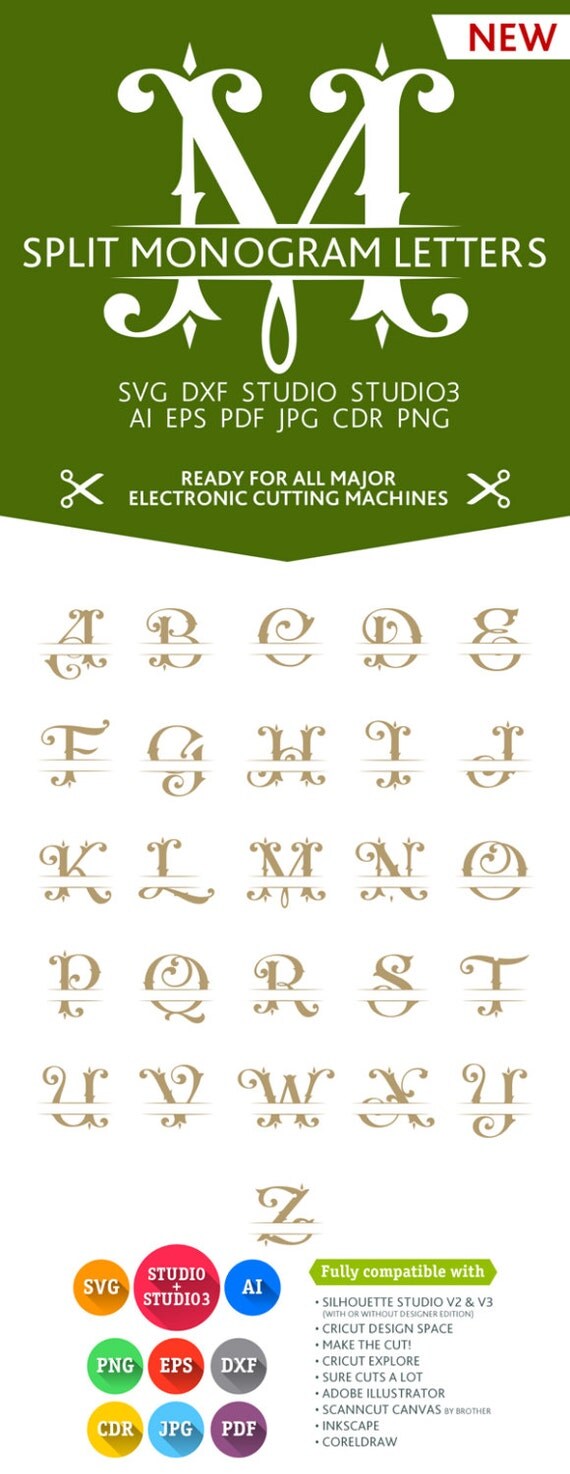Split Letter Monogram Font Alphabet SVG DXF EPS by PremiumSVG