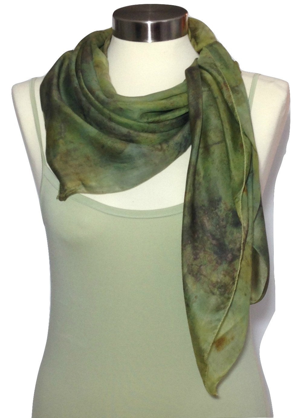 Silk Scarf Eco Print Green Silk Scarf Scarves and Shawls