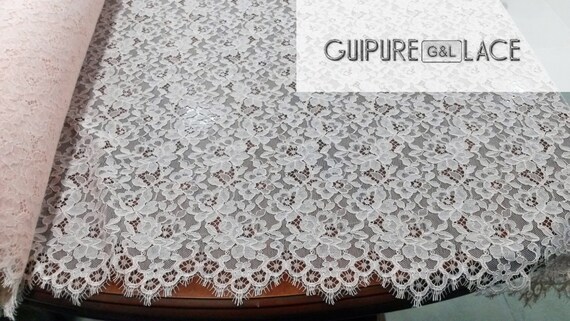 pink lace fabric, Chantilly lace, French lace, Bridal lace Wedding lace Evening dress lace Scalloped Eyelash lace Lingerie lace