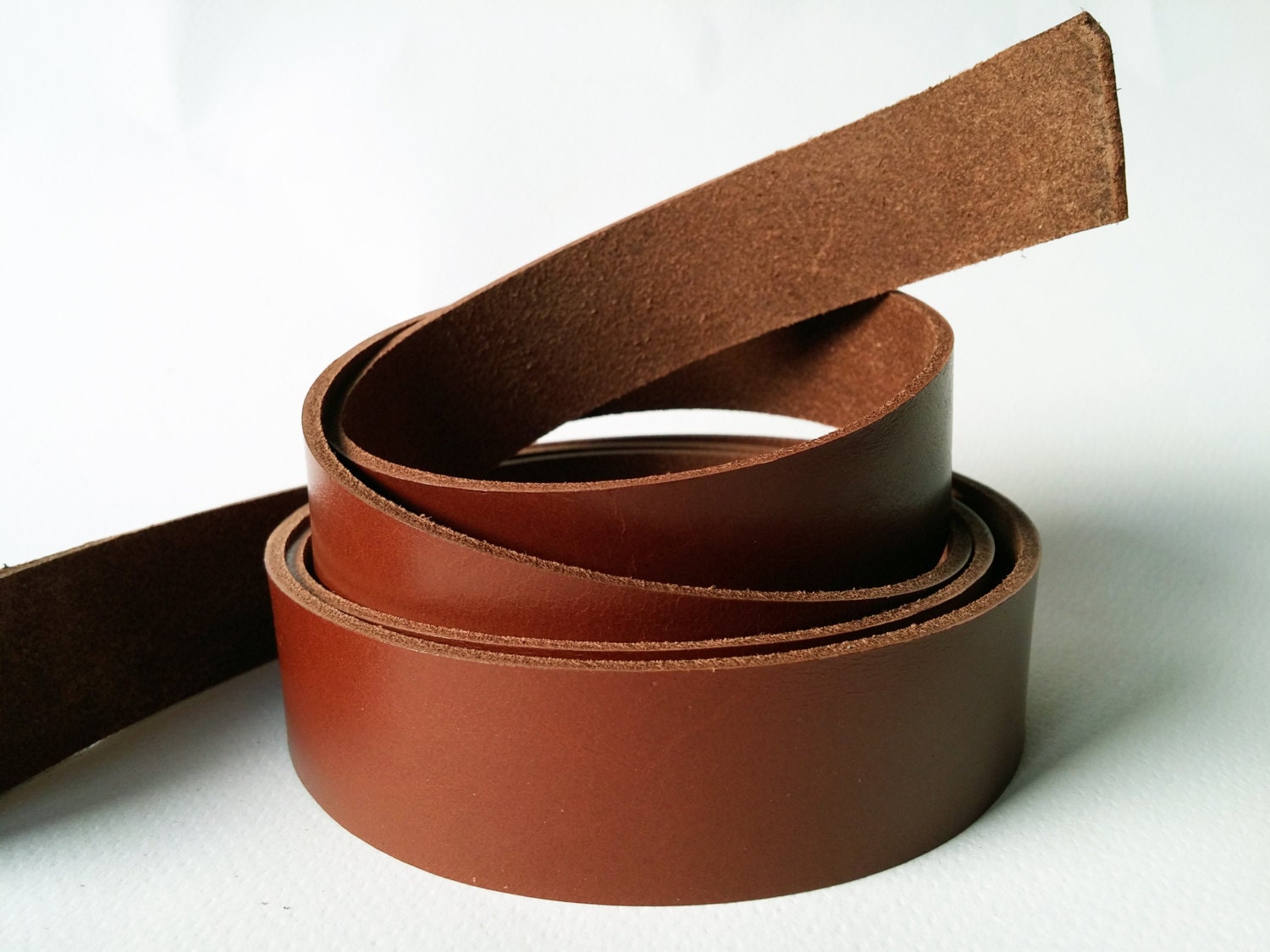 50" Cognac Veg Tanned Leather Strap, Genuine Italian Vegetable Tanned