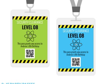 Science Party VIP Passes, All Access Party Badges, Printable Birthday Decorations, Editable Text, Personalize with Adobe Reader