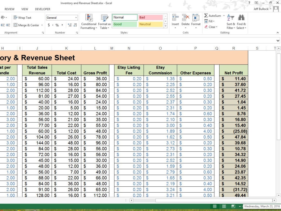 Inventory & Revenue Sheet Excel Spreadsheet Small by ...