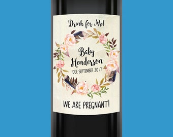 Custom Wine Label, Baby Announcement, Pregnancy Announcement, Printed Wine Label, Pregnancy Announcement Sticker (B#7)