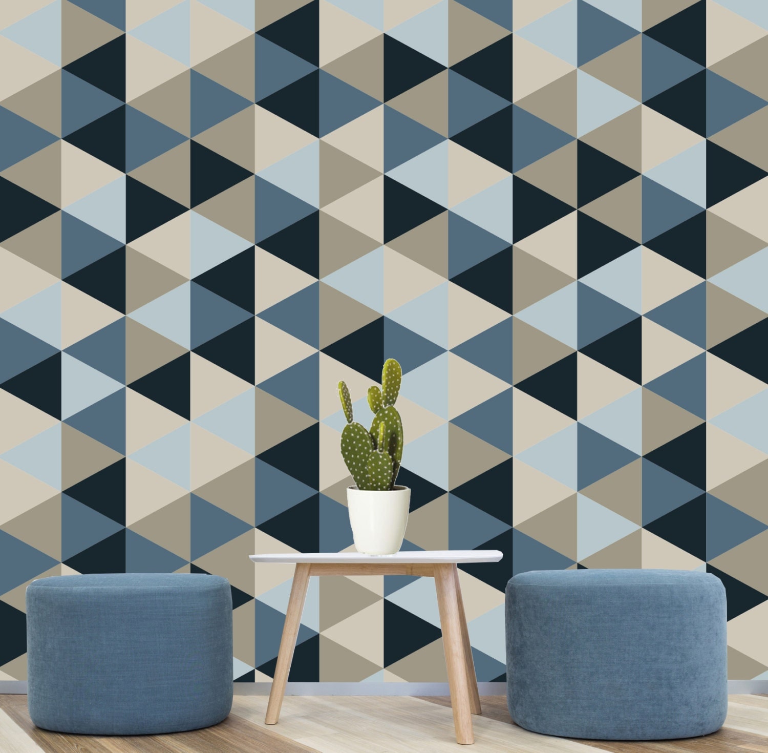 Geometric Removable Wallpaper Blue Navy Creams Self