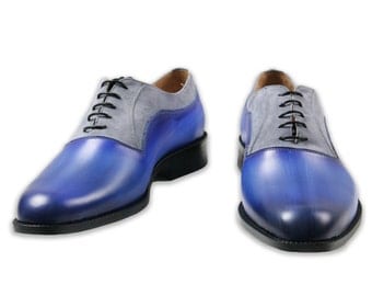 Leather men patina shoes, suede, Oxford, hand painted, made in Italy, personalized