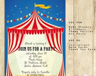 Circus Carnival Invitation Red & White - INSTANT DOWNLOAD - Editable Birthday Party PDF file you personalize home with Adobe Reader, 0089-R
